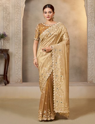 Golden radiance tissue silk saree with royal embellishments