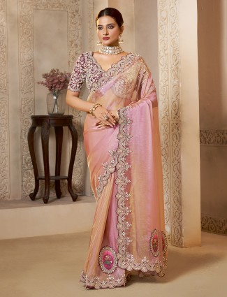 Pastel pink organza silk saree of tender grace