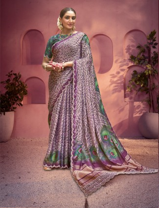 Purple gajji silk saree with mirror and zari embellish