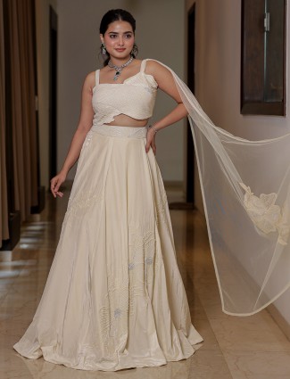 Cream reception wear silk lehenga choli