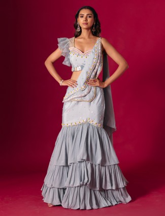 Grey chiffon designer lehenga choli of grace