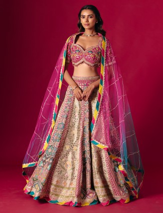 Grey and pink silk bridal lehenga choli with beaded grandeur