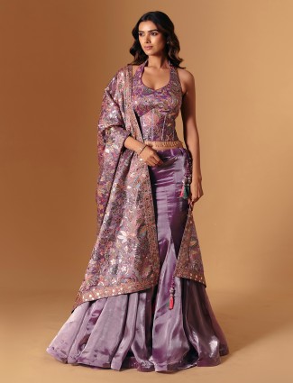 Lavender purple tissue silk designer lehenga choli