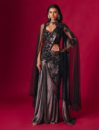 Black lycra saree with cutdana artistry