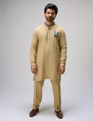 Beige kurta with pajama attire for men