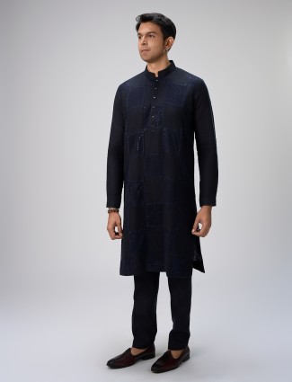 Navy blue kurta with pajama