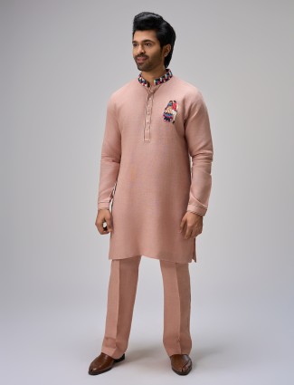 Peach kurta with pajama outfit for men