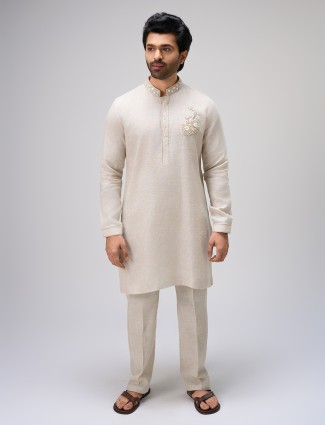White linen kurta suit for men