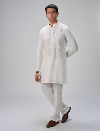 White dupatta style kurta suit for men