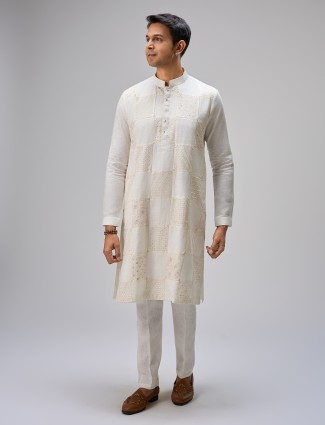 White kurta with pajama ensemble