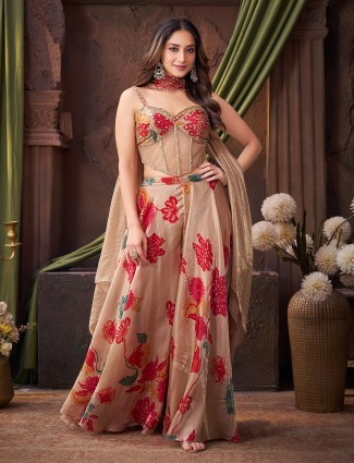 Beige chiffon aabla palazzo set