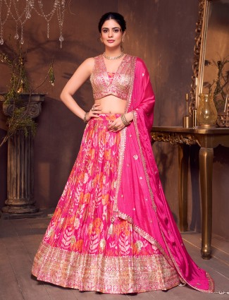 Magenta silk printed dupatta elegant lehenga choli
