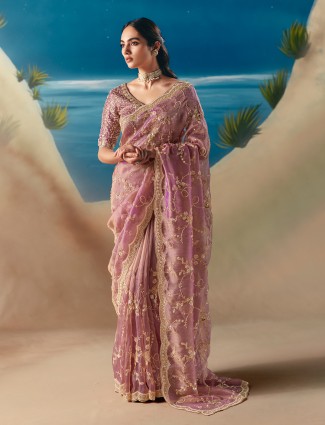 Lavender satin organza delicate shimmer saree