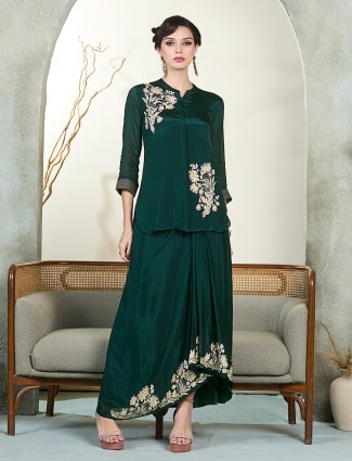 Teal green embellished indo western set