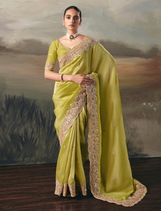 Green tissue silk festive wear saree