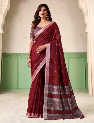 Maroon linen silk zari tassel piece