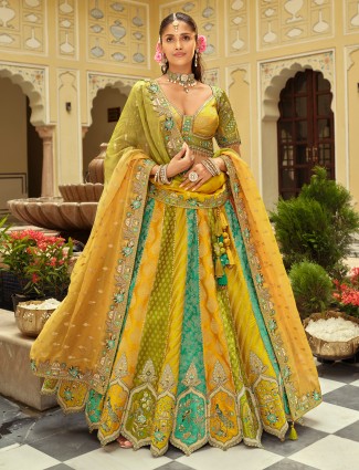 Multicolor jacquard dupatta lehenga choli