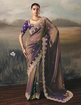 Pastel blue tissue silk party saree