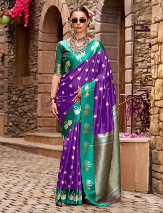 Purple satin silk richness with zari artistry