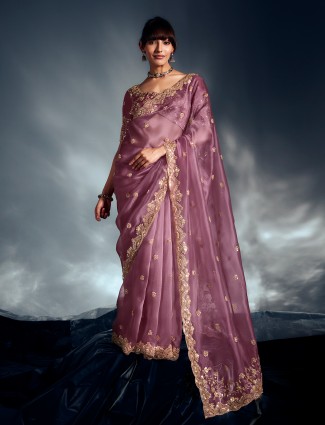 Lavender organza saree with soft shimmer