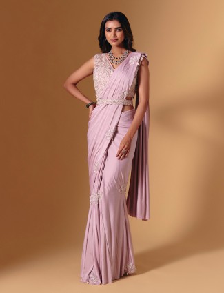 Llight pink sparkle lycra saree