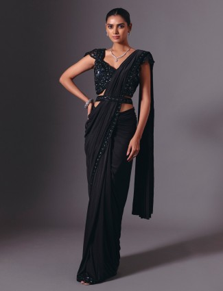 Black lycra saree with diamond and sequin highlights