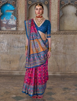 Magenta blue wedding silk saree