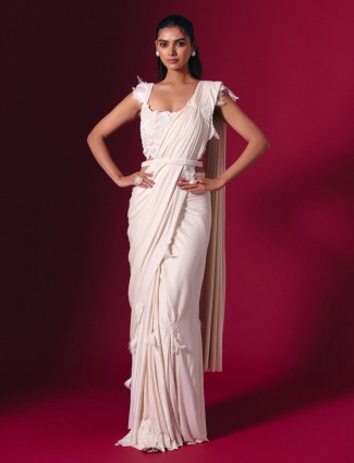 Off white embellished saree for women