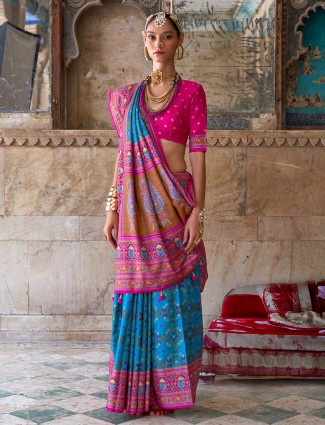 Pink blue glory finish saree