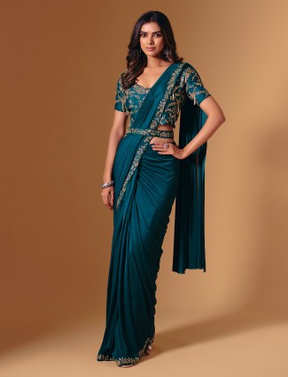 Rrama green festive lycra saree