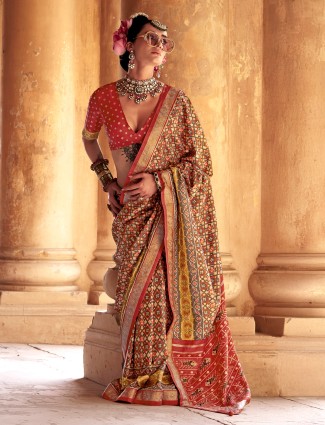 Red beige festive patola saree