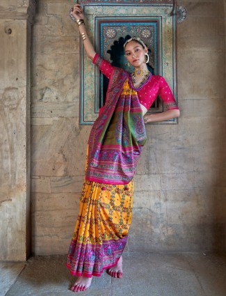 Yellow glory finish silk saree