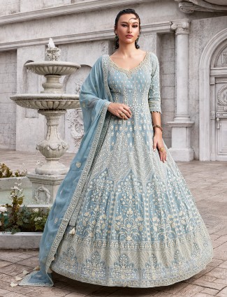 Light blue georgette anarkali with soft sparkle