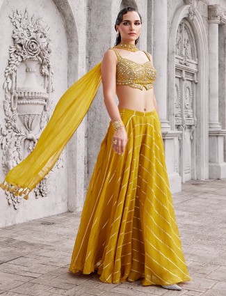 Fresh mehendi yellow chiffon palazzo glow
