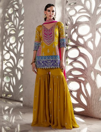 Sunshine mehendi yellow georgette sharara ensemble