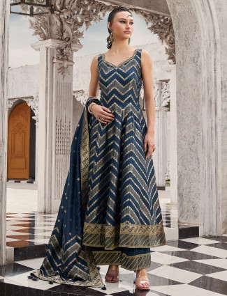 Navy silk palazzo suit for women wedding wear
