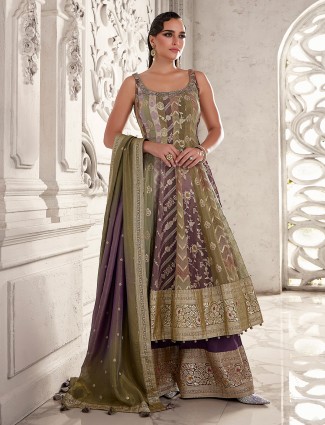 Purple silk palazzo with royal embellishments