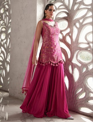 Onion pink lycra designer indo-western suit