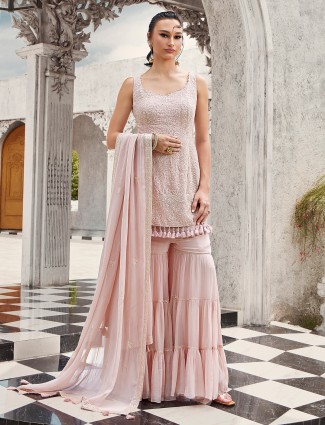 Onion pink lycra designer indo-western suit