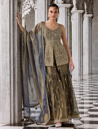 Tissue silk mehendi sharara in traditional splendor