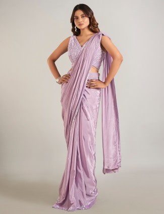 Light purple satin ready to wear saree with sparkling accents