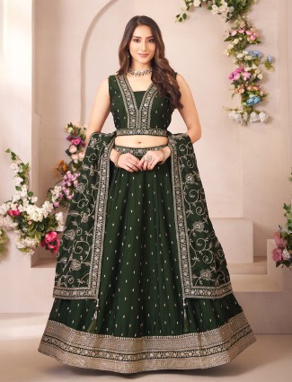 Mehendi green silk lehenga choli with radiant ritual glow