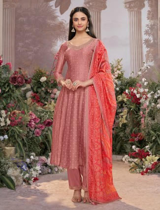 Onion pink silk festive salwar suit