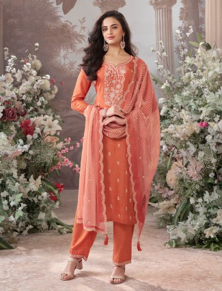 Orange silk festival wear salwar suit