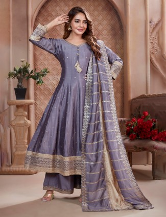 Lilac purple silk palazzo suit for wedding wear