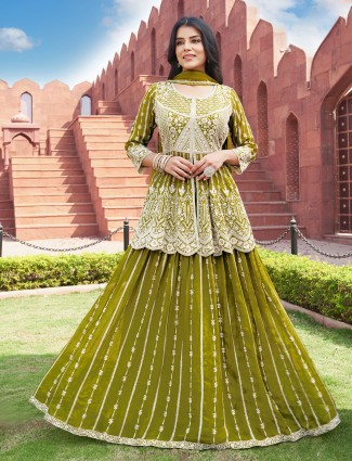 Mehendi green georgette embroidered lehenga suit