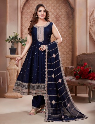 Navy cotton silk wedding wear salwar suit