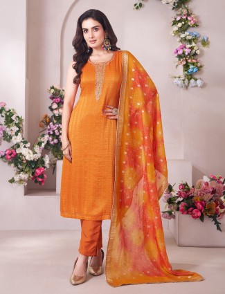 Orange silk wedding wear salwar suit