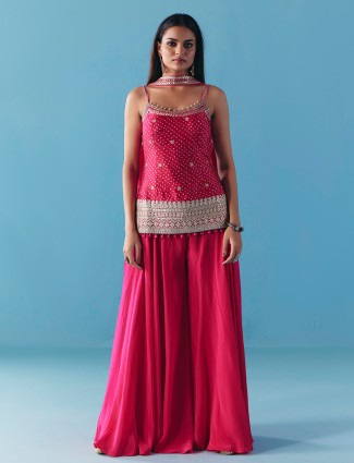 Rani pink satin silk palazzo suit with dupatta