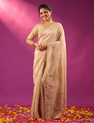 Golden radiance tissue silk saree with royal embellishments
